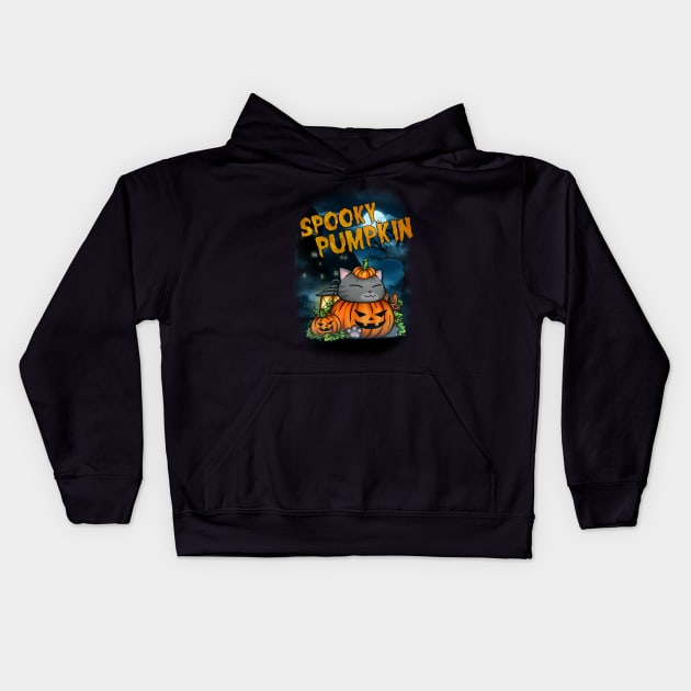 Halloween Pumpkin Cat Kids Hoodie by Takeda_Art